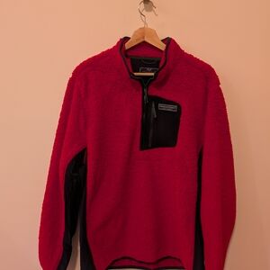 Vineyard Vines Stillwater Red Sherpa Quarter Zip Pullover Navy Accents Men's L